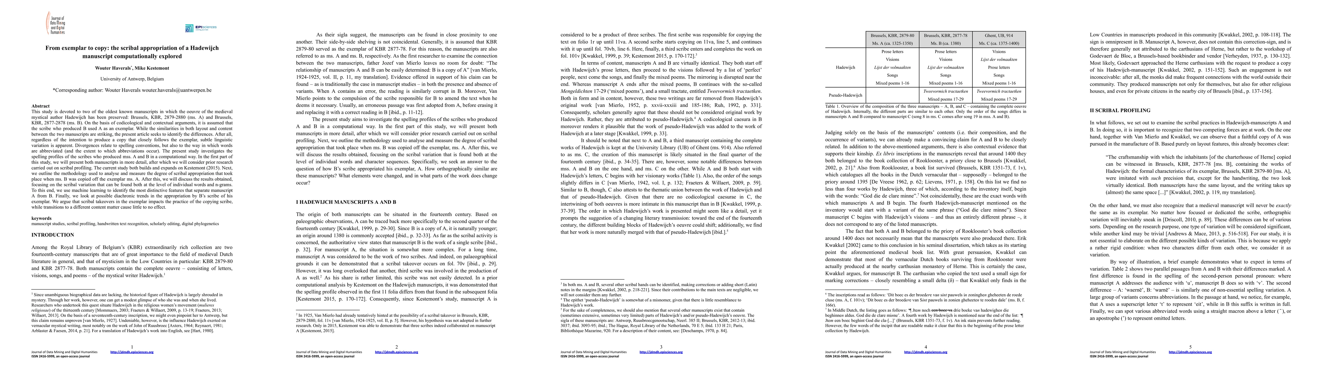 Thumbnail for From exemplar to copy: the scribal appropriation of a Hadewijch
  manuscript computationally explored