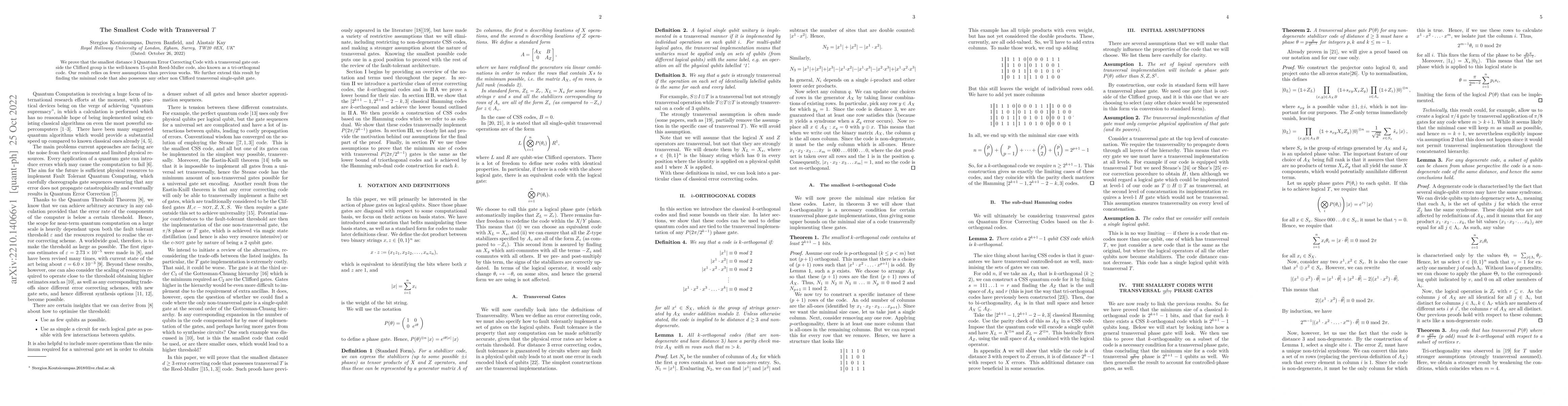 Thumbnail for The Smallest Code with Transversal T