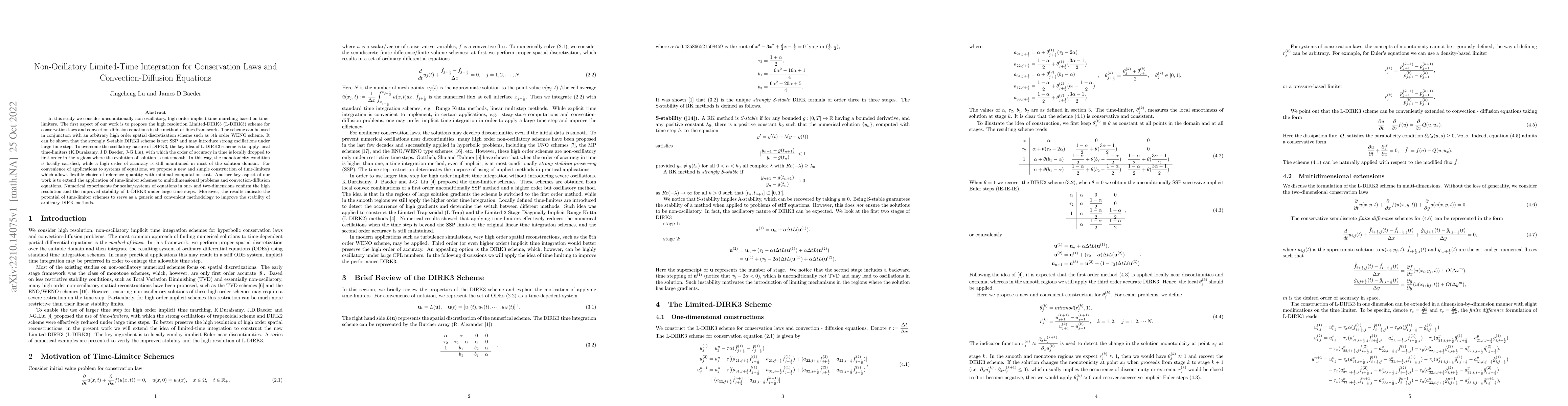 Thumbnail for Non-Oscillatory Limited-Time Integration for Conservation Laws and
  Convection-Diffusion Equations