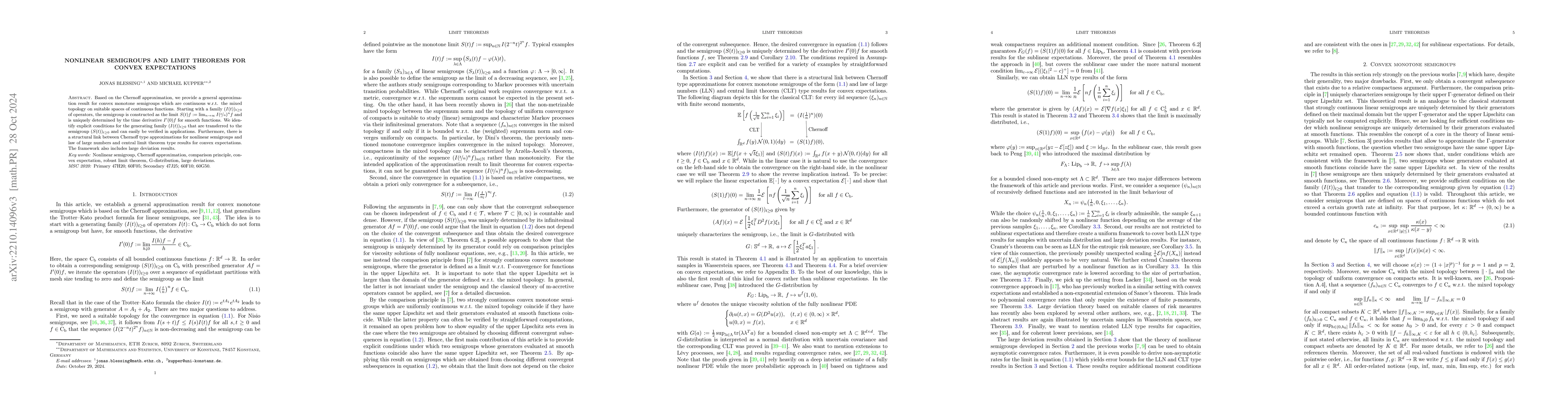 Thumbnail for Nonlinear semigroups and limit theorems for convex expectations