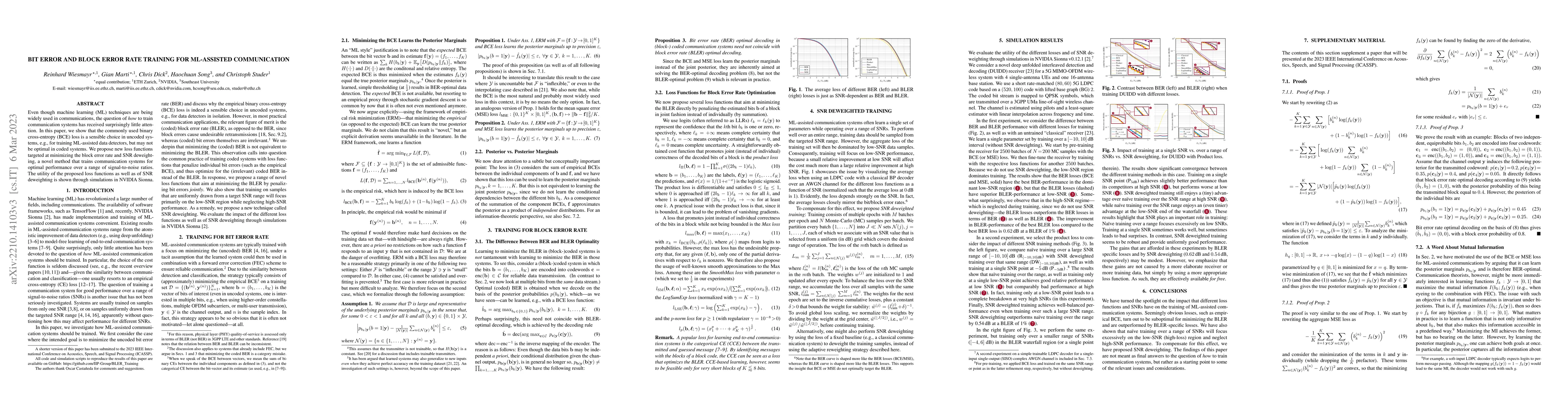 Thumbnail for Bit Error and Block Error Rate Training for ML-Assisted Communication