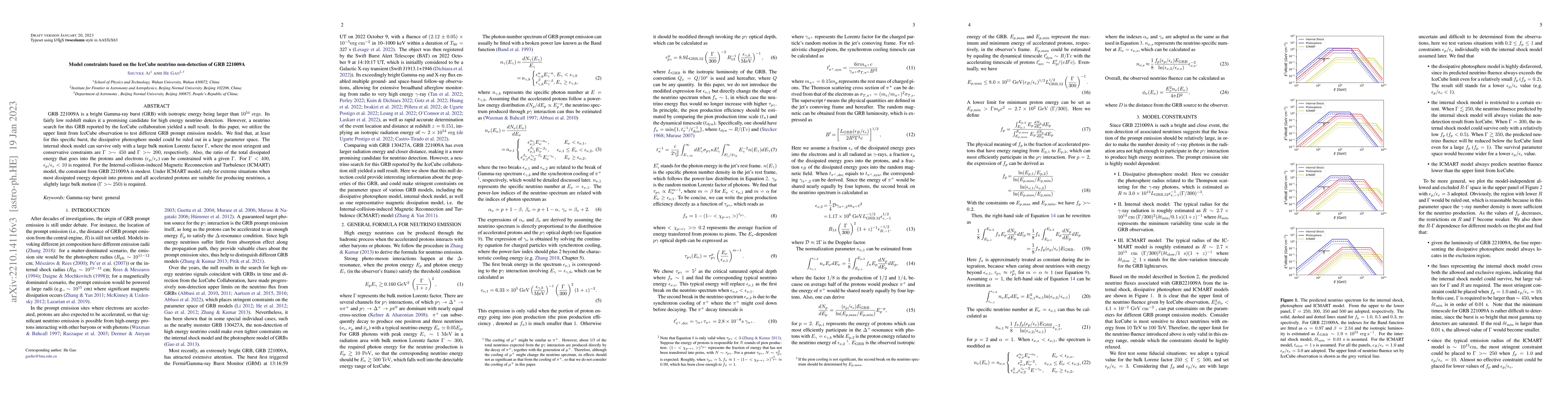 Thumbnail for Model constraints based on the IceCube neutrino non-detection of GRB
  221009A