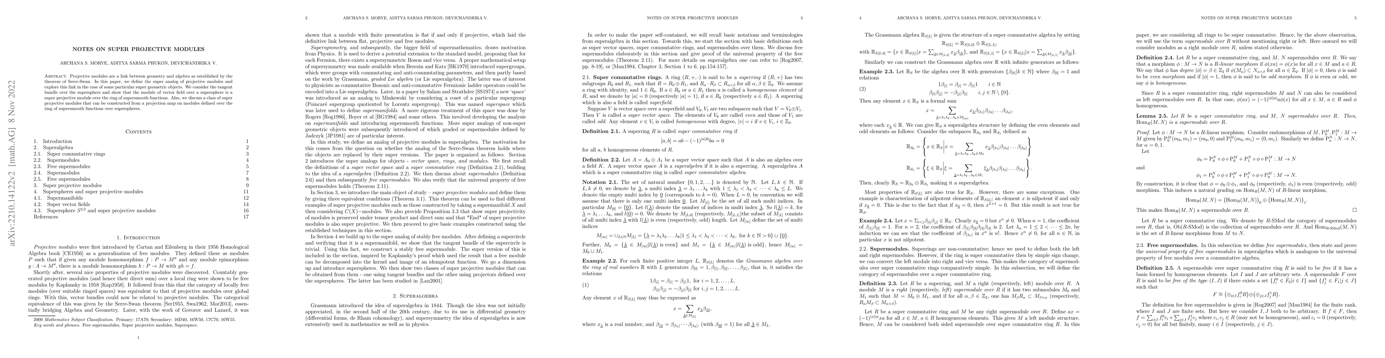 Thumbnail for Notes on Super Projective Modules
