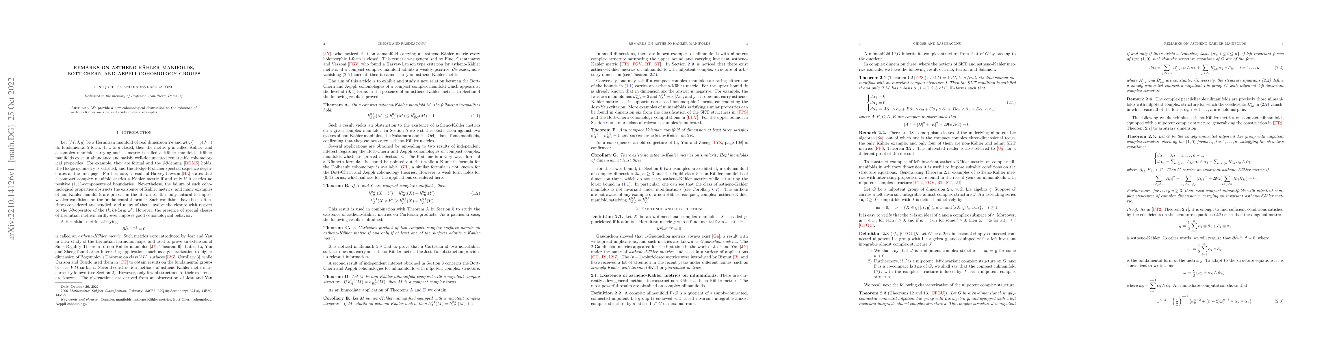 Thumbnail for Remarks on astheno-Kahler manifolds, Bott-Chern and Aeppli cohomology
  groups