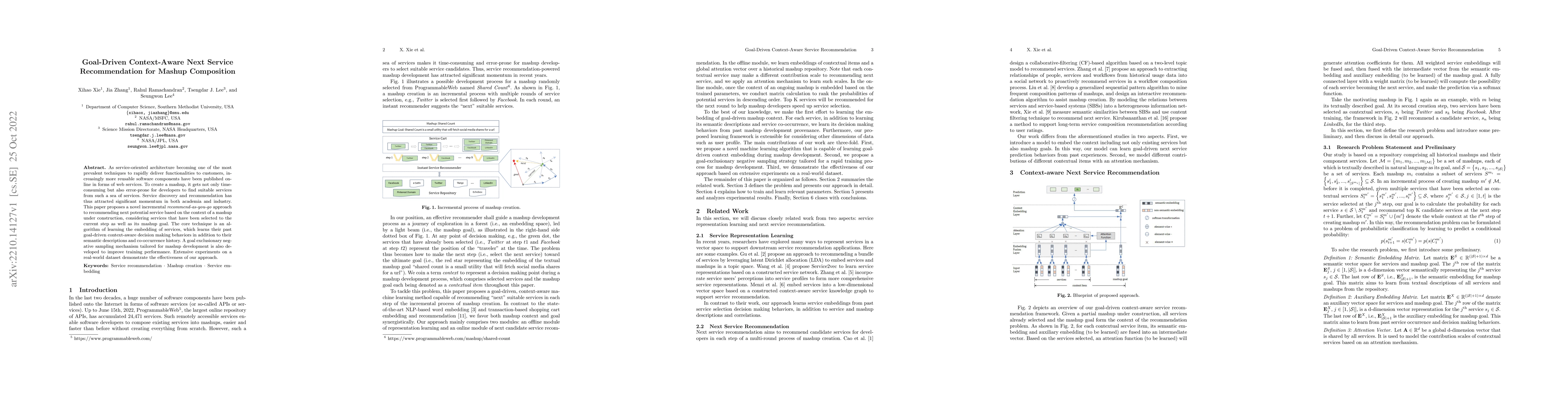 Thumbnail for Goal-Driven Context-Aware Next Service Recommendation for Mashup
  Composition