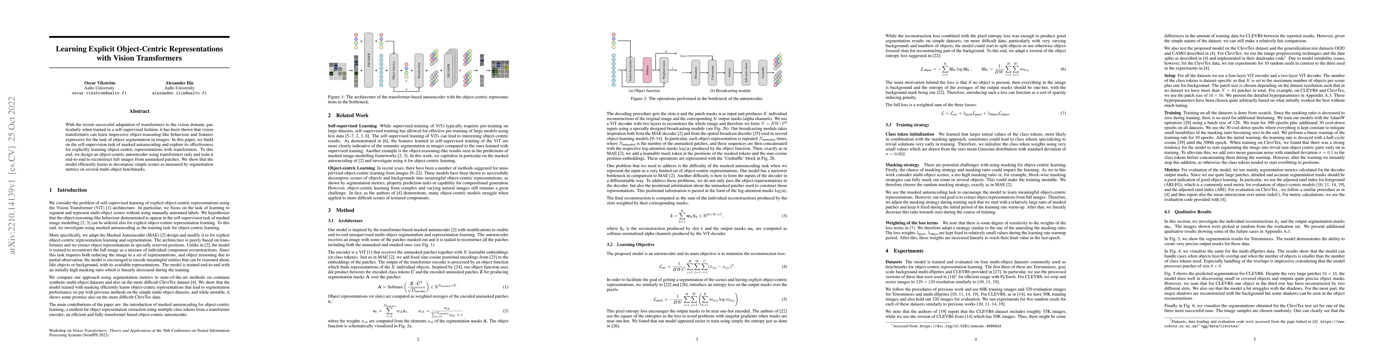 Thumbnail for Learning Explicit Object-Centric Representations with Vision
  Transformers