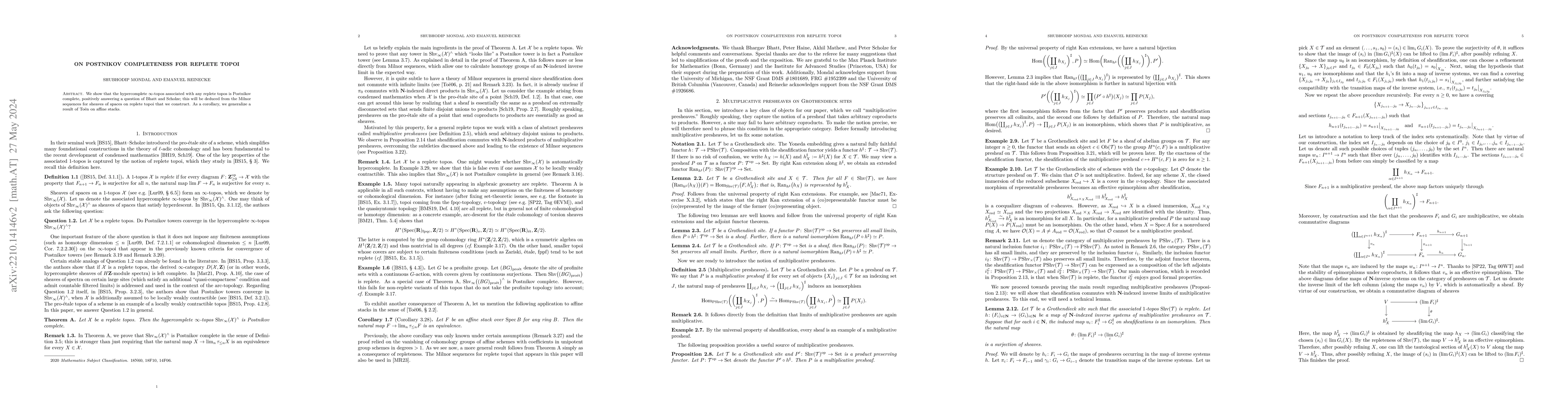 Thumbnail for On Postnikov completeness for replete topoi