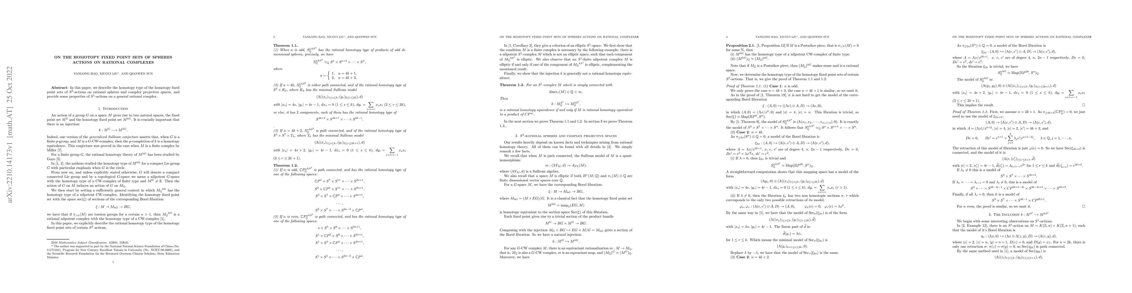 Thumbnail for The homotopy fixed point sets of spheres actions on rational complexes