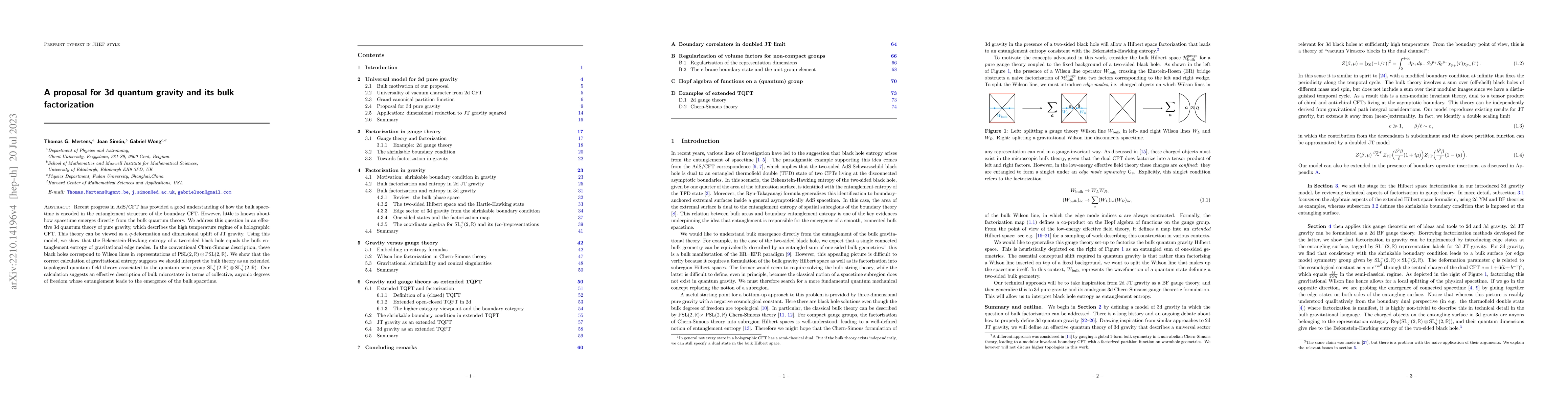 Thumbnail for A proposal for 3d quantum gravity and its bulk factorization
