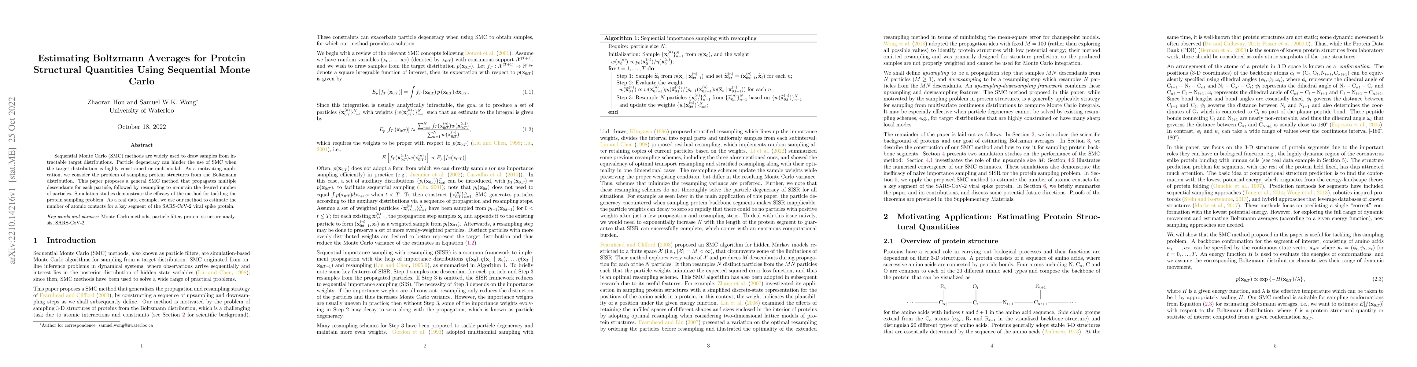 Thumbnail for Estimating Boltzmann Averages for Protein Structural Quantities Using
  Sequential Monte Carlo