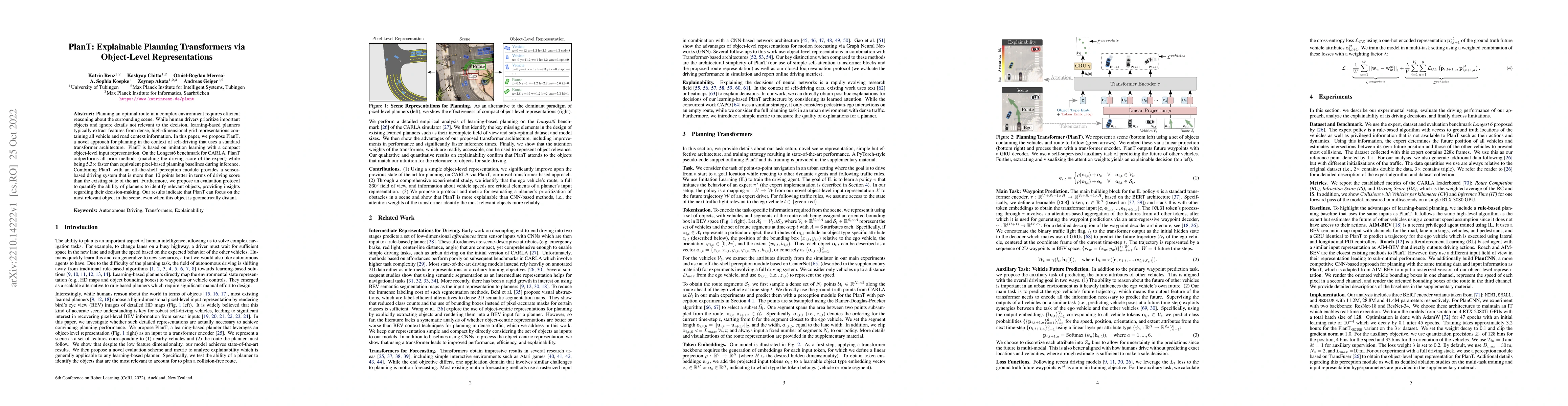 Thumbnail for PlanT: Explainable Planning Transformers via Object-Level
  Representations