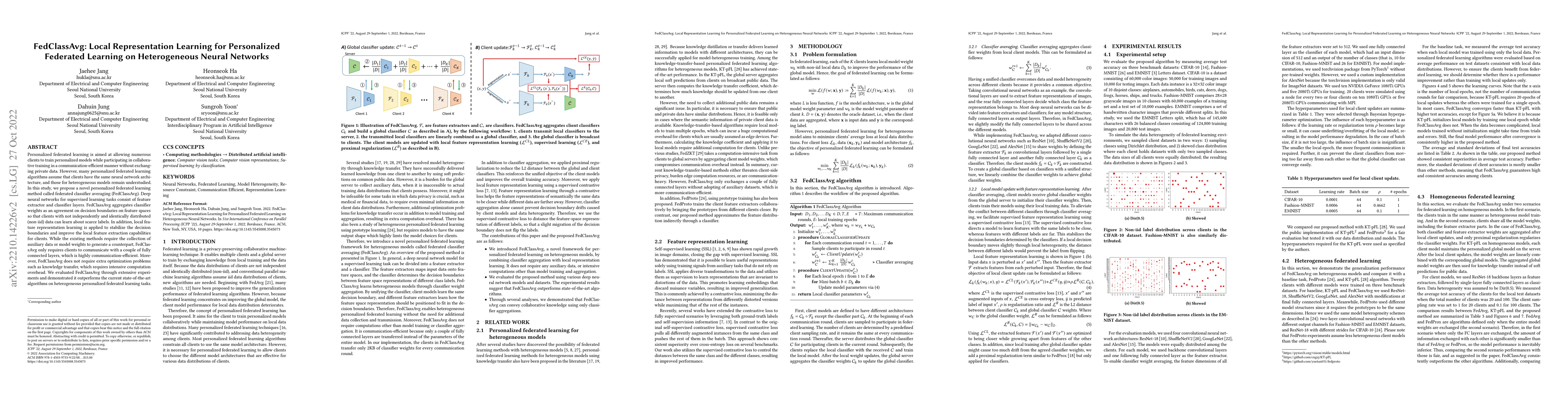 Thumbnail for FedClassAvg: Local Representation Learning for Personalized Federated
  Learning on Heterogeneous Neural Networks