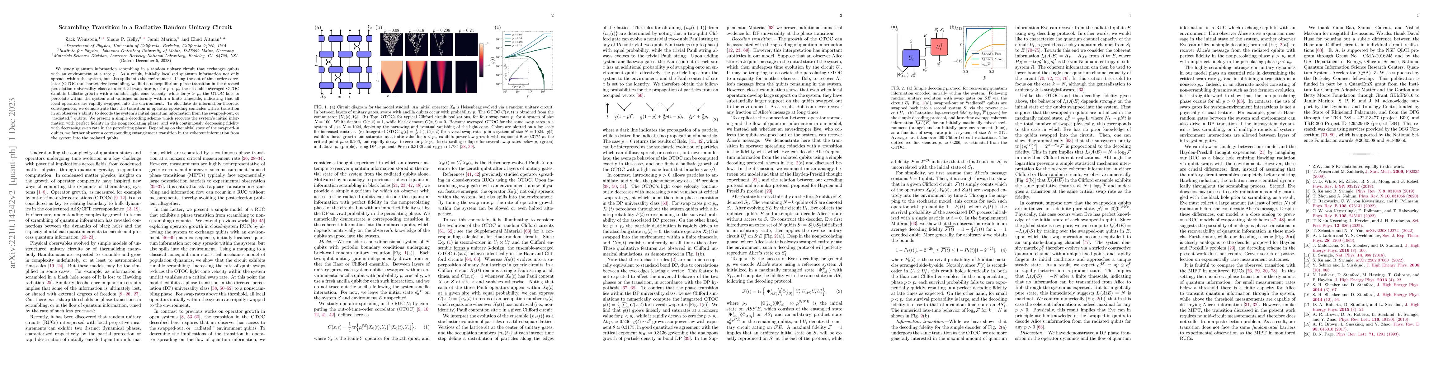 Thumbnail for Scrambling Transition in a Radiative Random Unitary Circuit