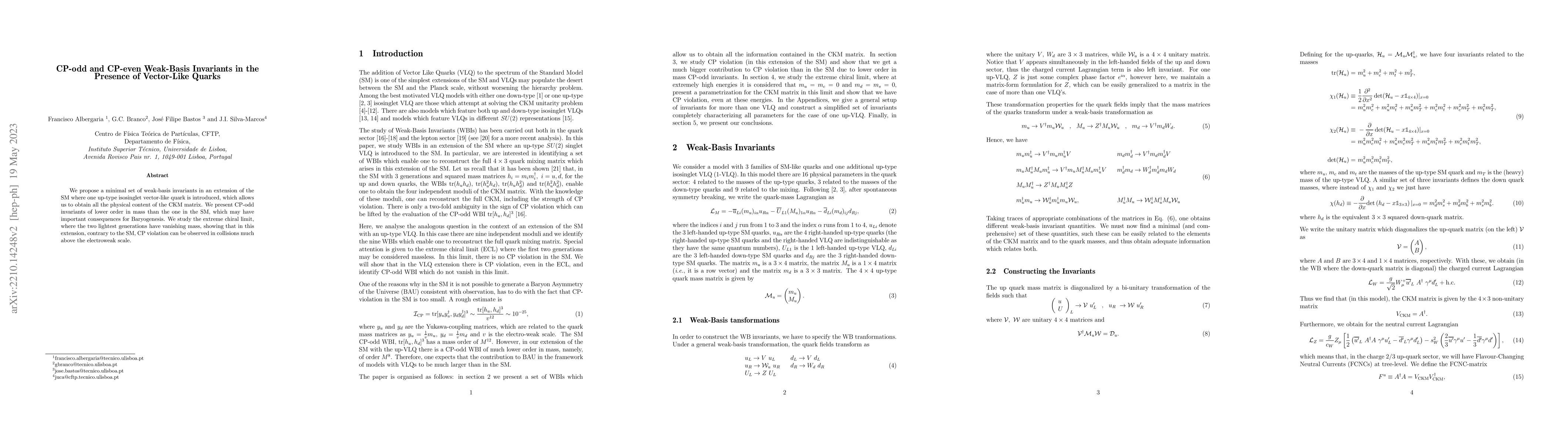 Thumbnail for CP-odd and CP-even Weak-Basis Invariants in the Presence of Vector-Like
  Quarks
