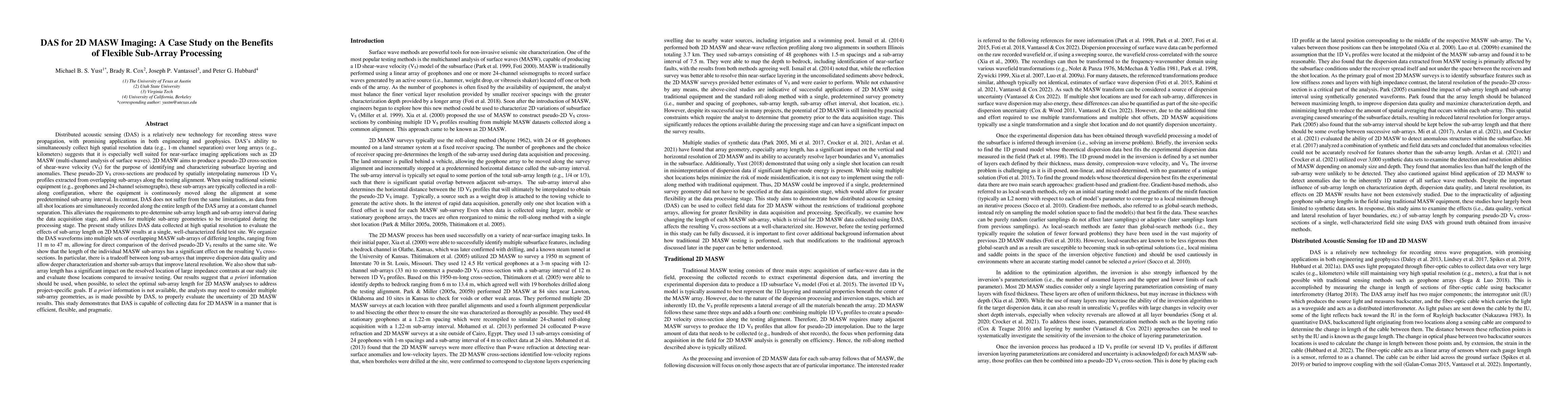 Thumbnail for DAS for 2D MASW Imaging: A Case Study on the Benefits of Flexible
  Sub-Array Processing