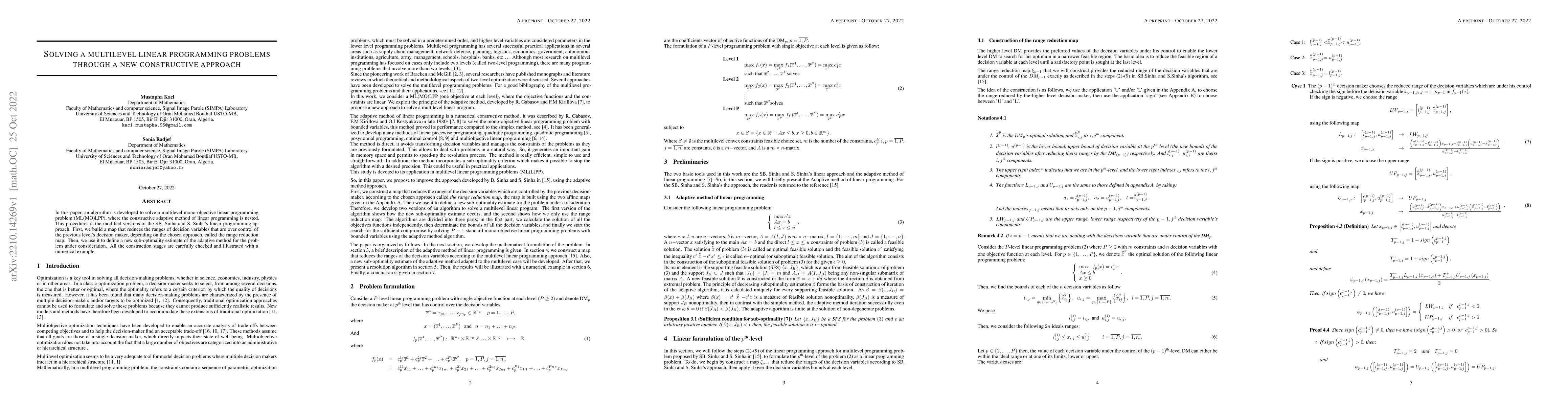 Thumbnail for Solving a multilevel linear programming problems through a new
  constructive approach