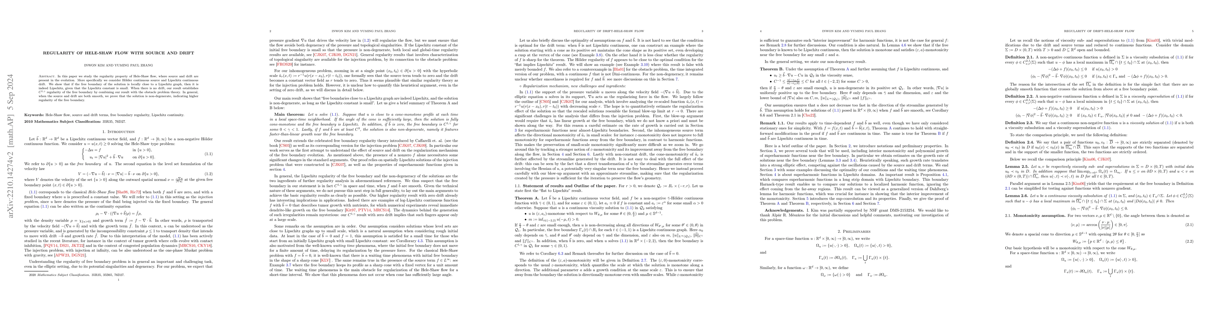 Thumbnail for Regularity of Hele-Shaw Flow with source and drift
