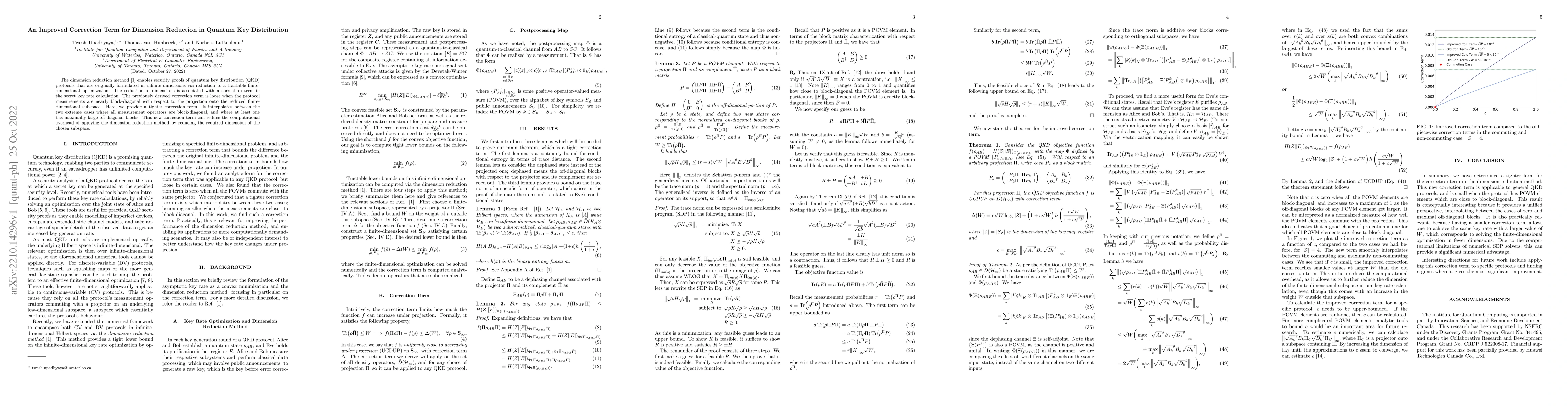 Thumbnail for An Improved Correction Term for Dimension Reduction in Quantum Key
  Distribution
