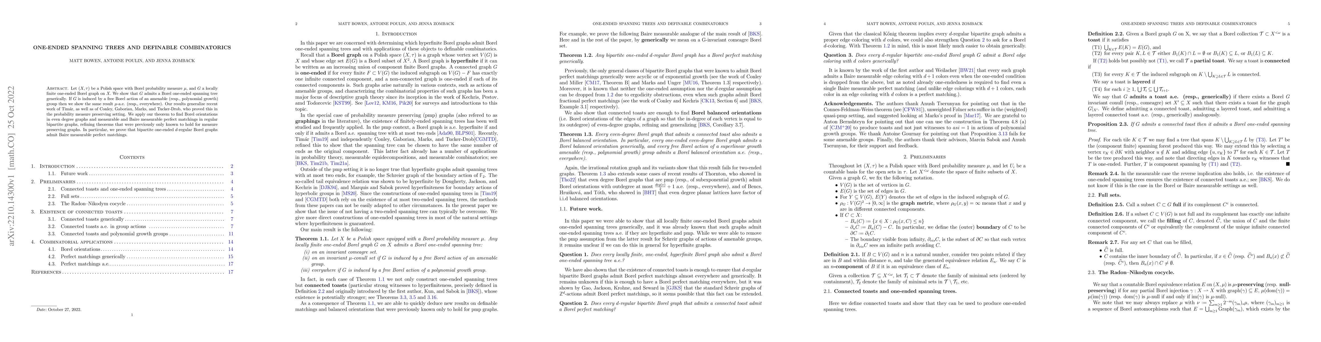 Thumbnail for One-ended spanning trees and definable combinatorics
