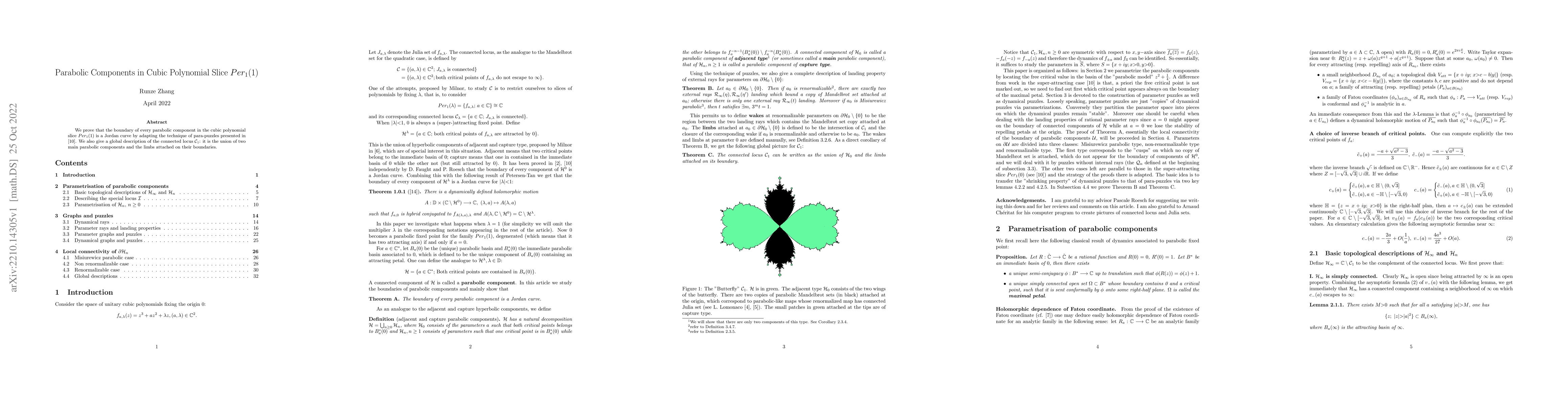 Thumbnail for Parabolic Components in Cubic Polynomial Slice $Per_1(1)$