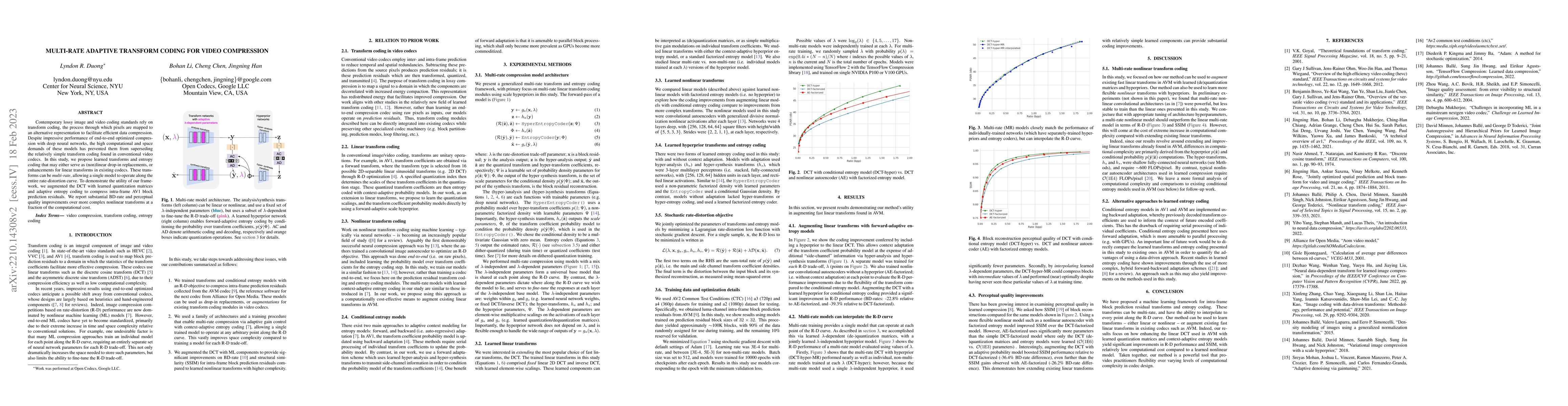 Thumbnail for Multi-rate adaptive transform coding for video compression