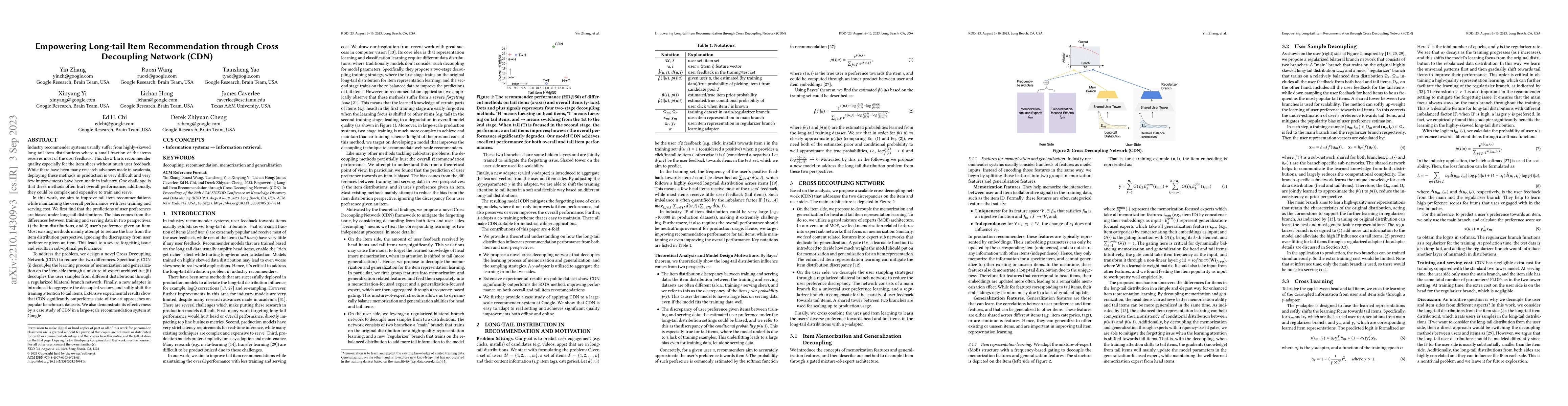 Thumbnail for Empowering Long-tail Item Recommendation through Cross Decoupling
  Network (CDN)