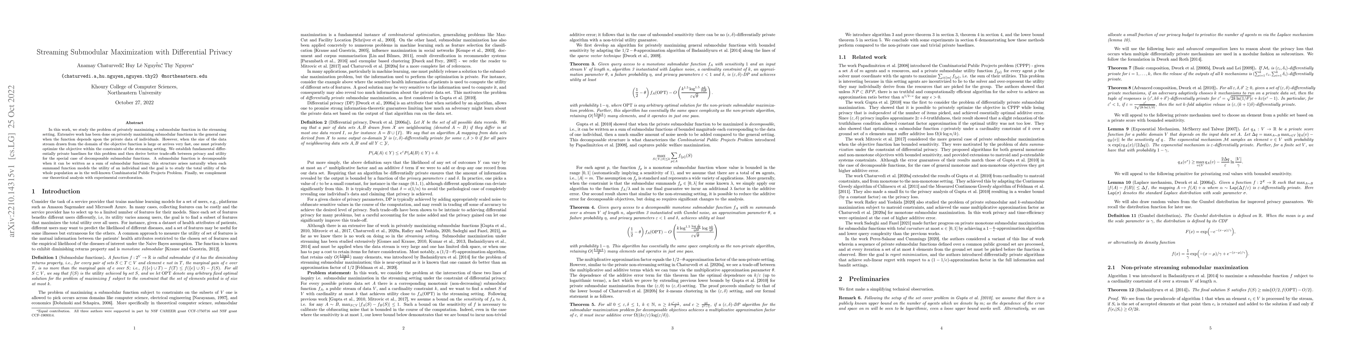 Thumbnail for Streaming Submodular Maximization with Differential Privacy