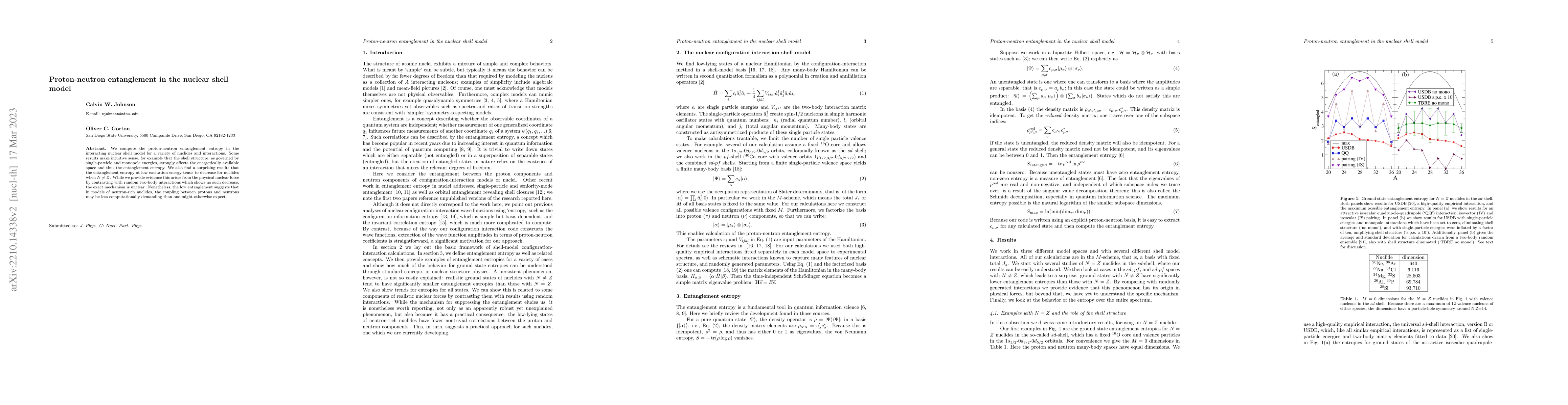 Thumbnail for Proton-neutron entanglement in the nuclear shell model