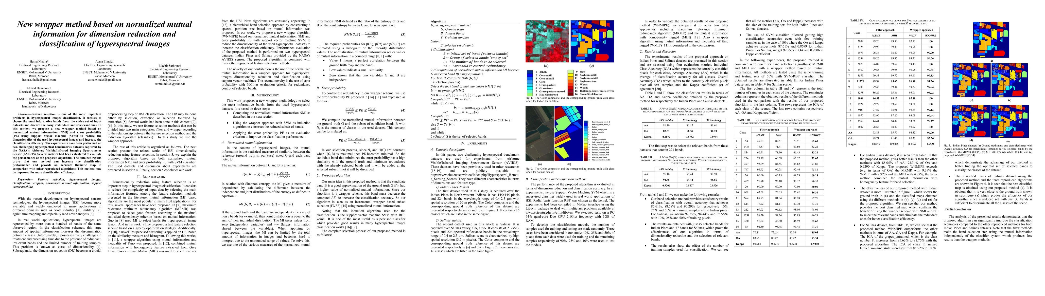 Thumbnail for New wrapper method based on normalized mutual information for dimension
  reduction and classification of hyperspectral images
