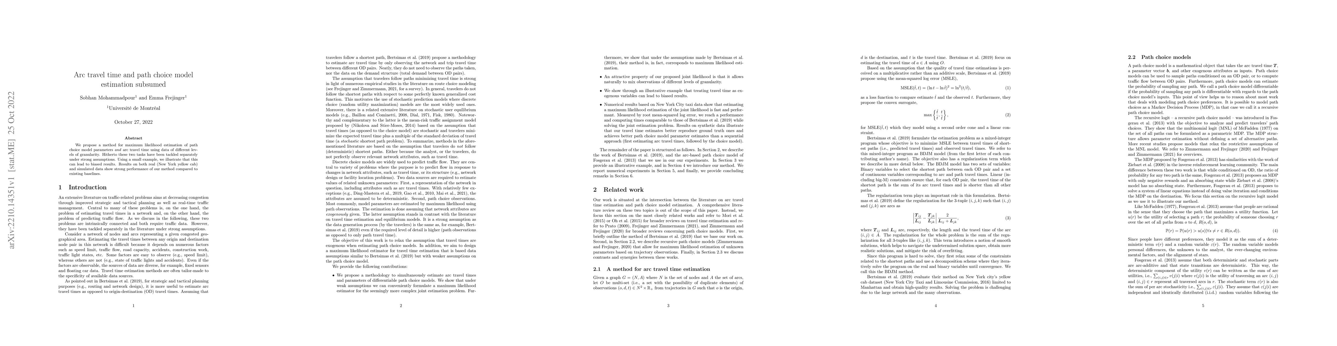 Thumbnail for Arc travel time and path choice model estimation subsumed