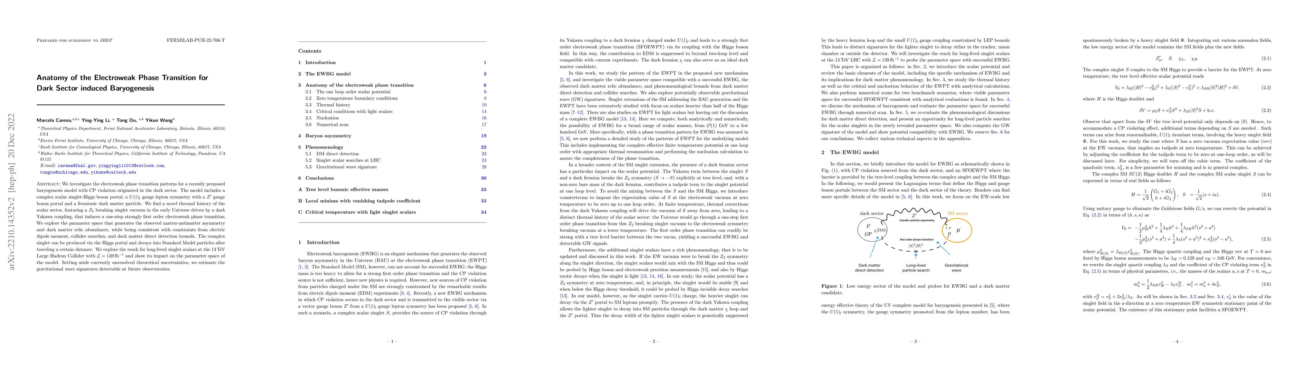 Thumbnail for Anatomy of the Electroweak Phase Transition for Dark Sector induced
  Baryogenesis