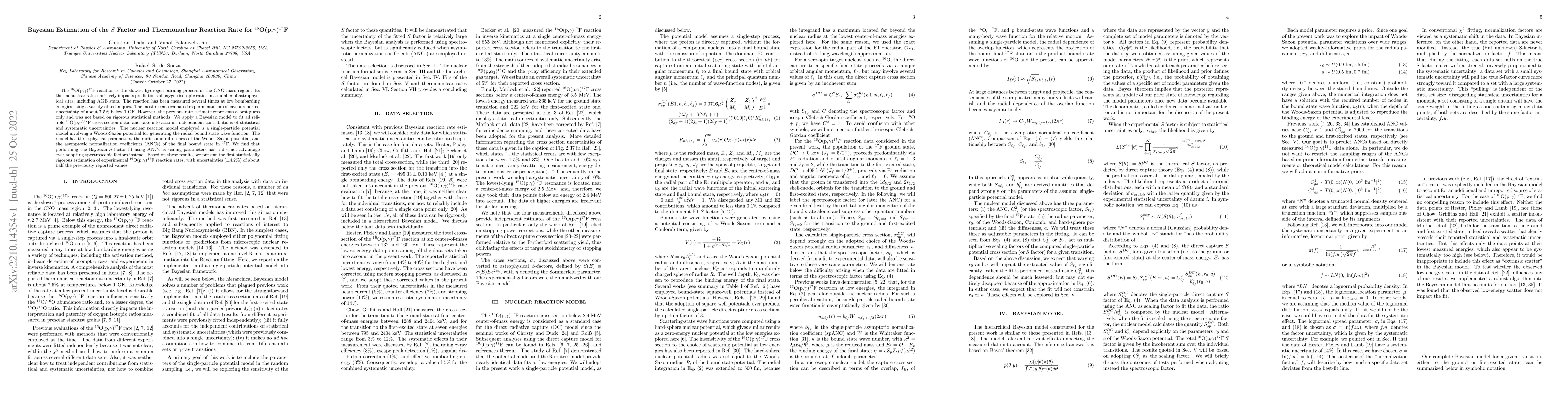 Thumbnail for Bayesian Estimation of the $S$ Factor and Thermonuclear Reaction Rate
  for $^{16}$O(p,$\gamma$)$^{17}$F