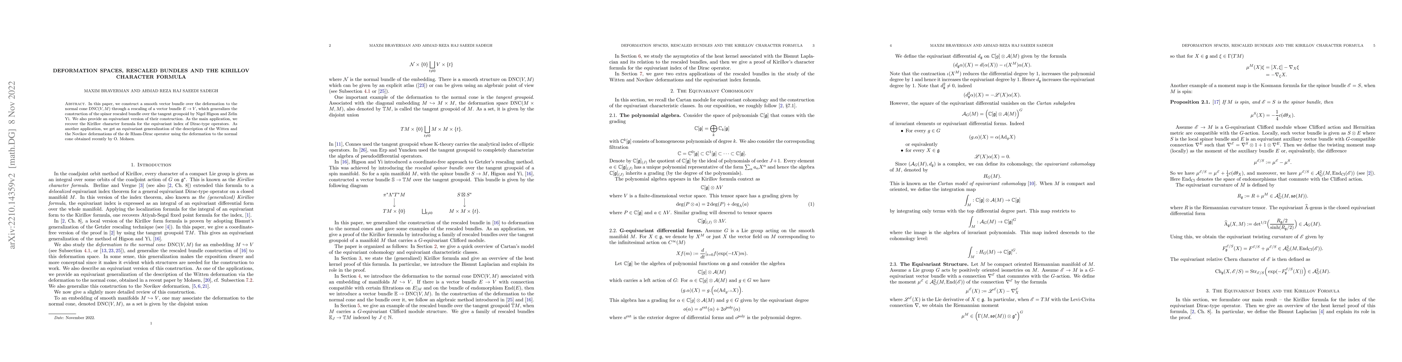 Thumbnail for Deformation Spaces, Rescaled Bundles and the Kirillov Character Formula