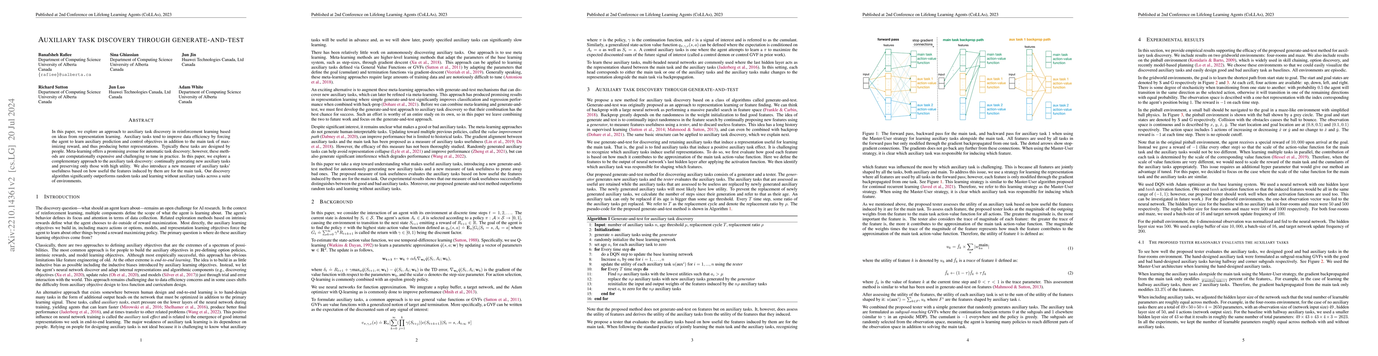 Thumbnail for Auxiliary task discovery through generate-and-test