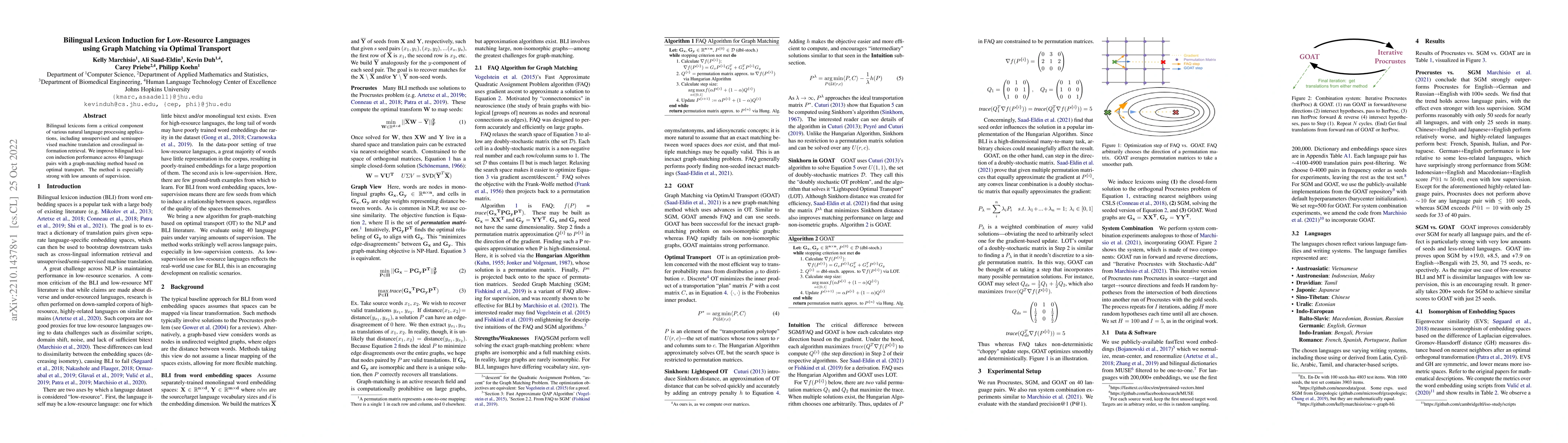 Thumbnail for Bilingual Lexicon Induction for Low-Resource Languages using Graph
  Matching via Optimal Transport
