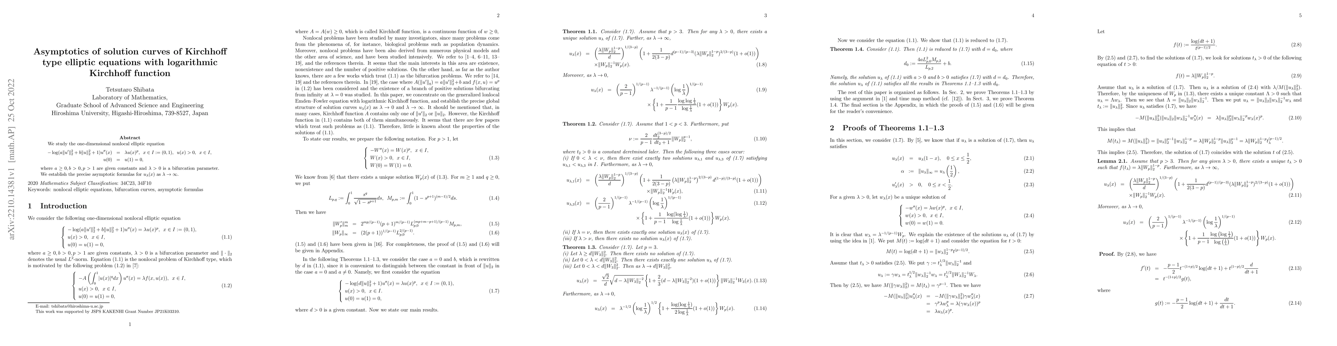 Thumbnail for Asymptotics of solution curves of Kirchhoff type elliptic equations with
  logarithmic Kirchhoff function