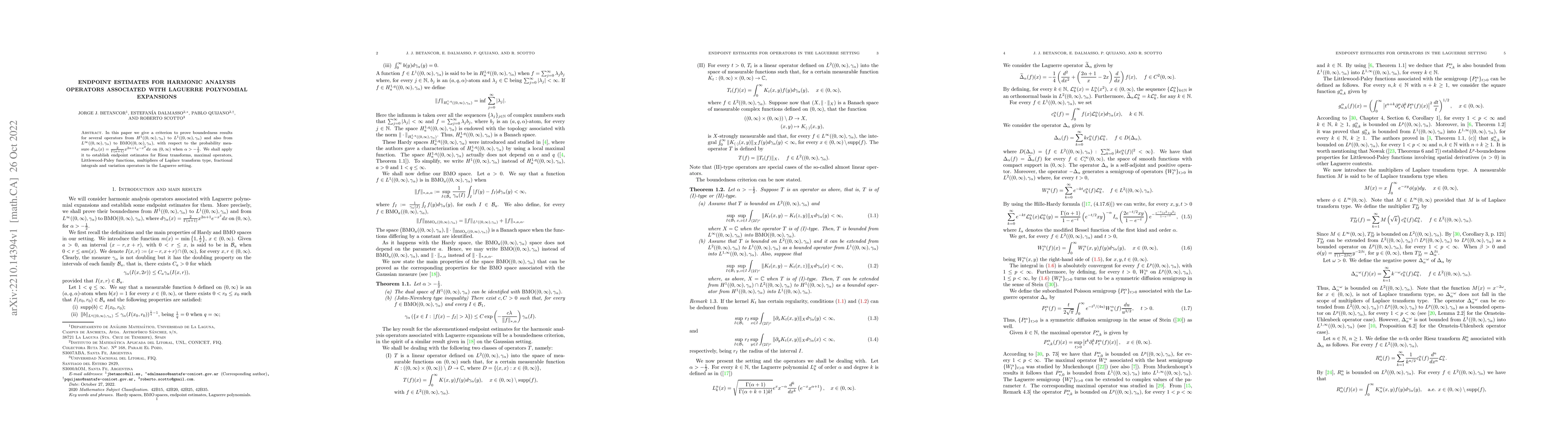 Thumbnail for Endpoint estimates for harmonic analysis operators associated with
  Laguerre polynomial expansions