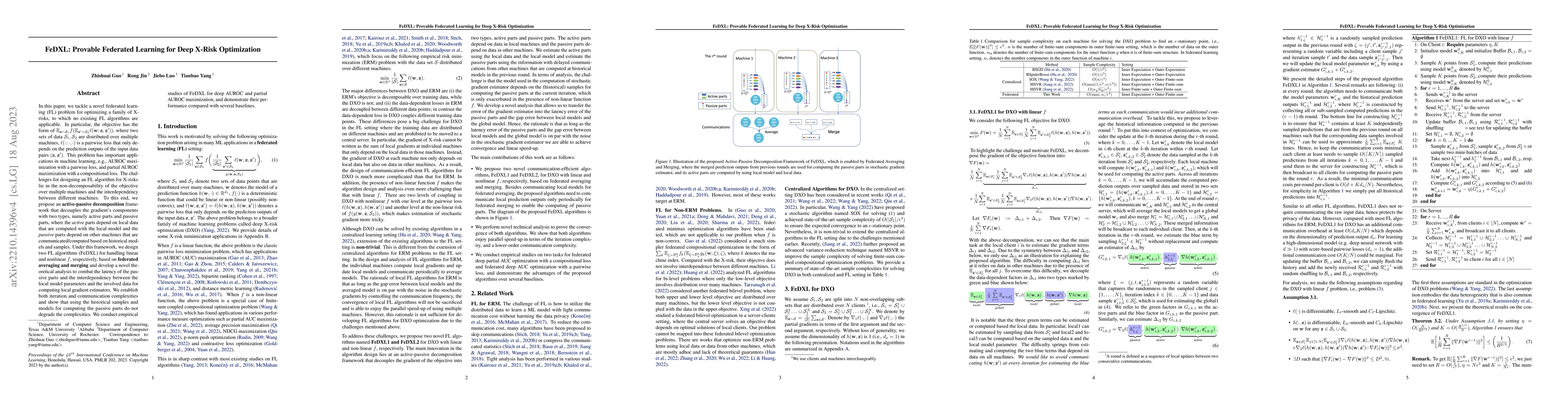 Thumbnail for FeDXL: Provable Federated Learning for Deep X-Risk Optimization