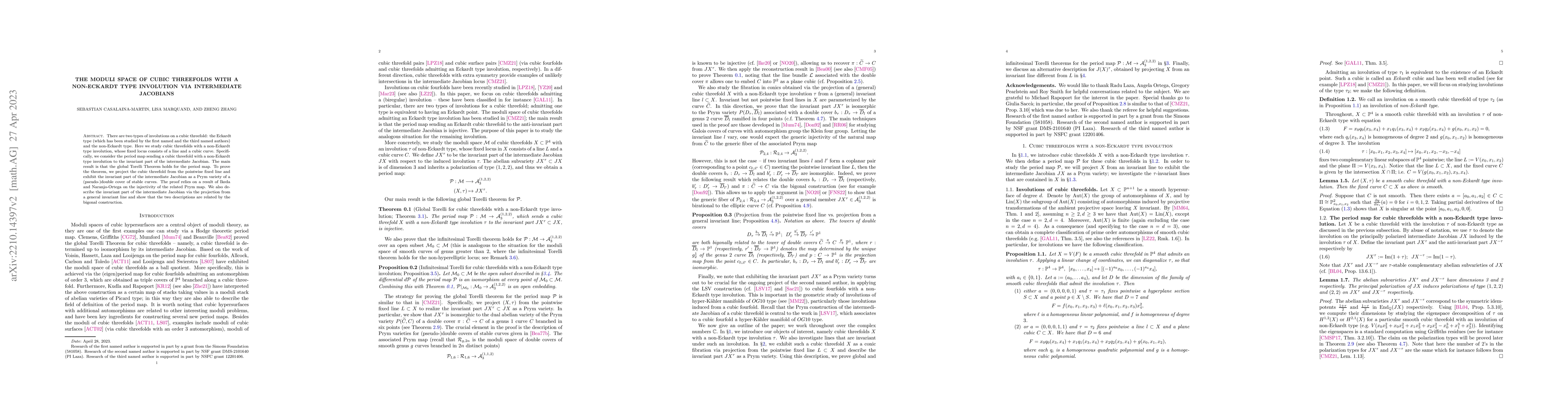 Thumbnail for The moduli space of cubic threefolds with a non-Eckardt type involution
  via intermediate Jacobians