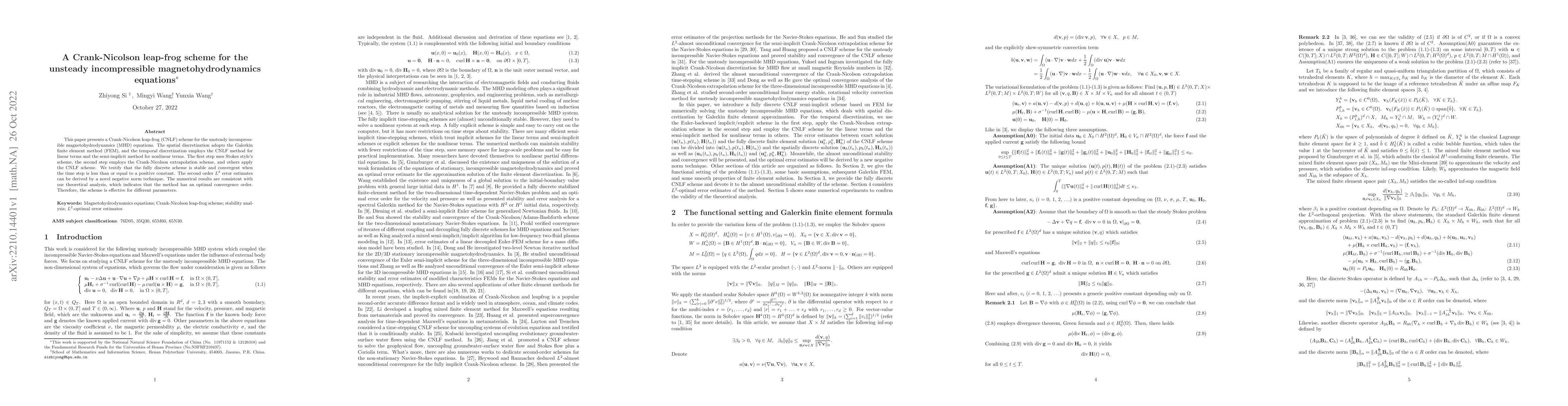 Thumbnail for A Crank-Nicolson leap-frog scheme for the unsteady incompressible
  magnetohydrodynamics equations