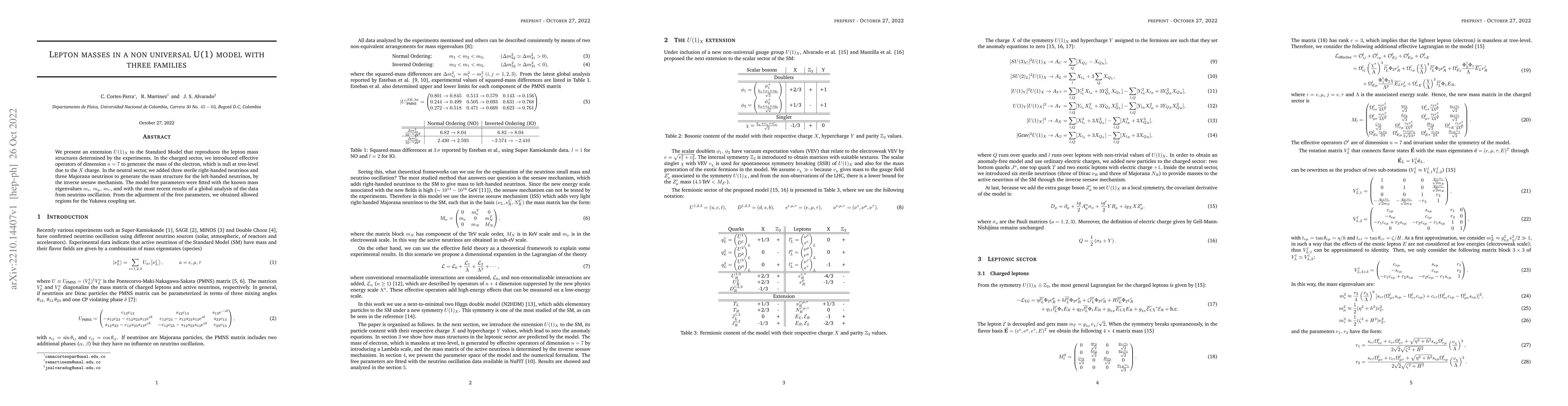 Thumbnail for Lepton masses in a non universal U(1) model with three families