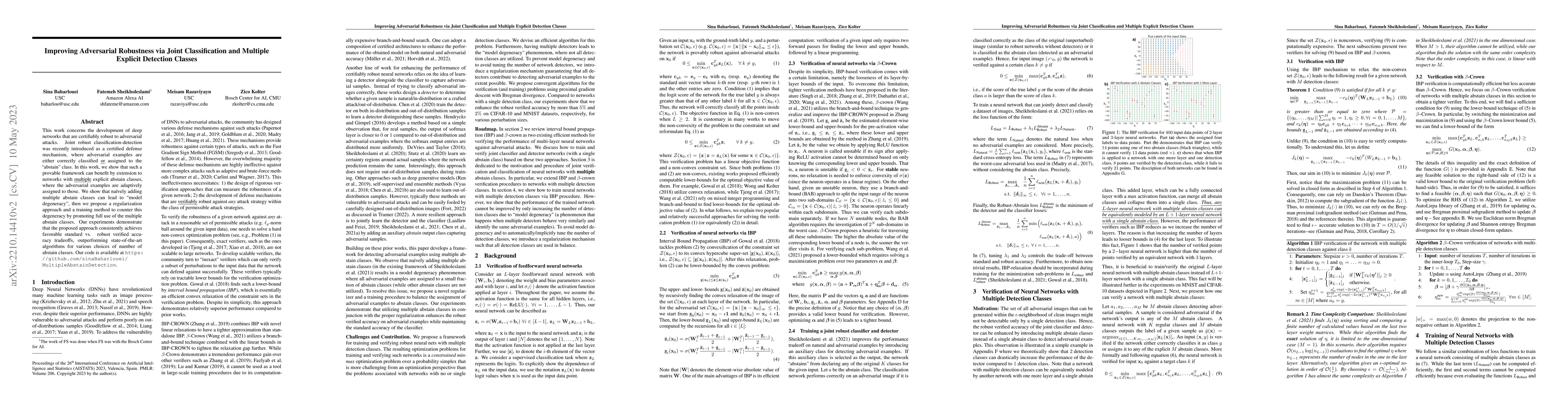 Thumbnail for Improving Adversarial Robustness via Joint Classification and Multiple
  Explicit Detection Classes