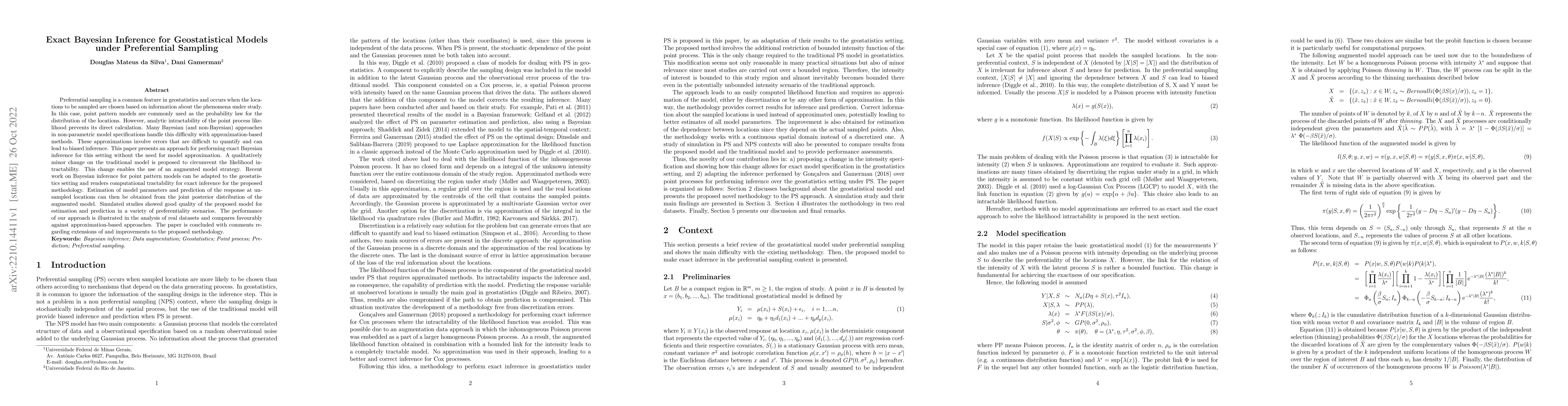 Thumbnail for Exact Bayesian Inference for Geostatistical Models under Preferential
  Sampling