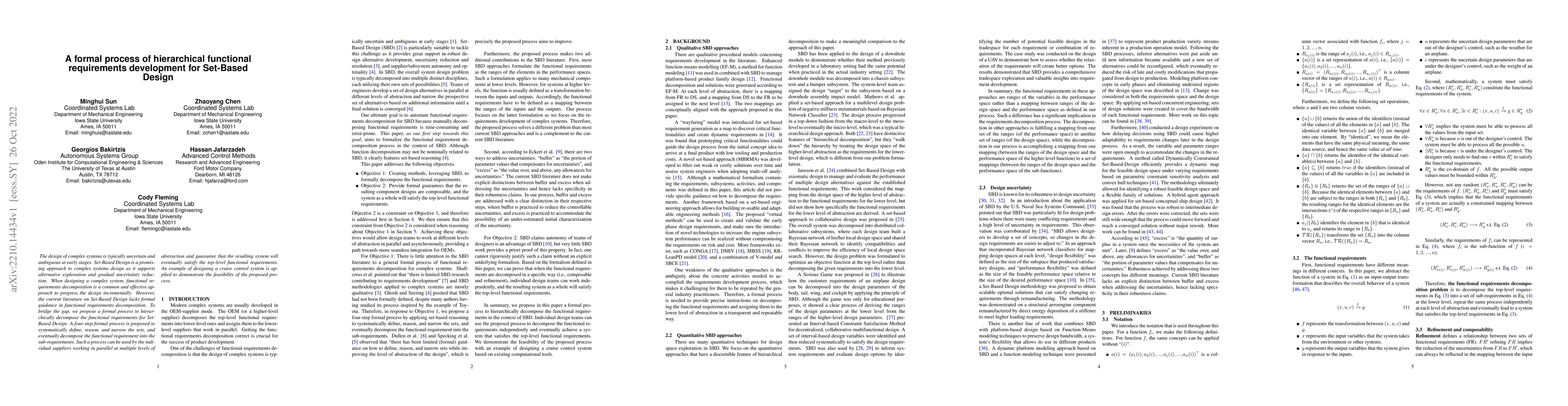 Thumbnail for A formal process of hierarchical functional requirements development for
  Set-Based Design