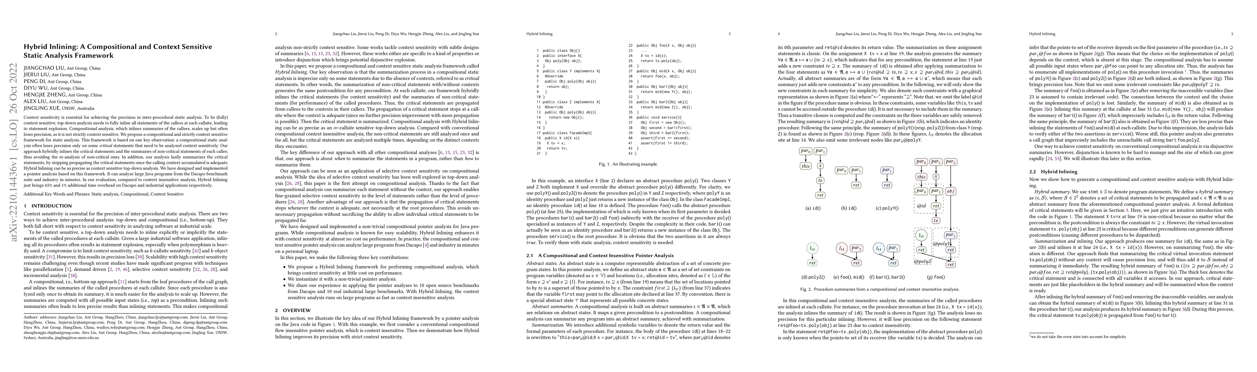 Thumbnail for Hybrid Inlining: A Compositional and Context Sensitive Static Analysis
  Framework
