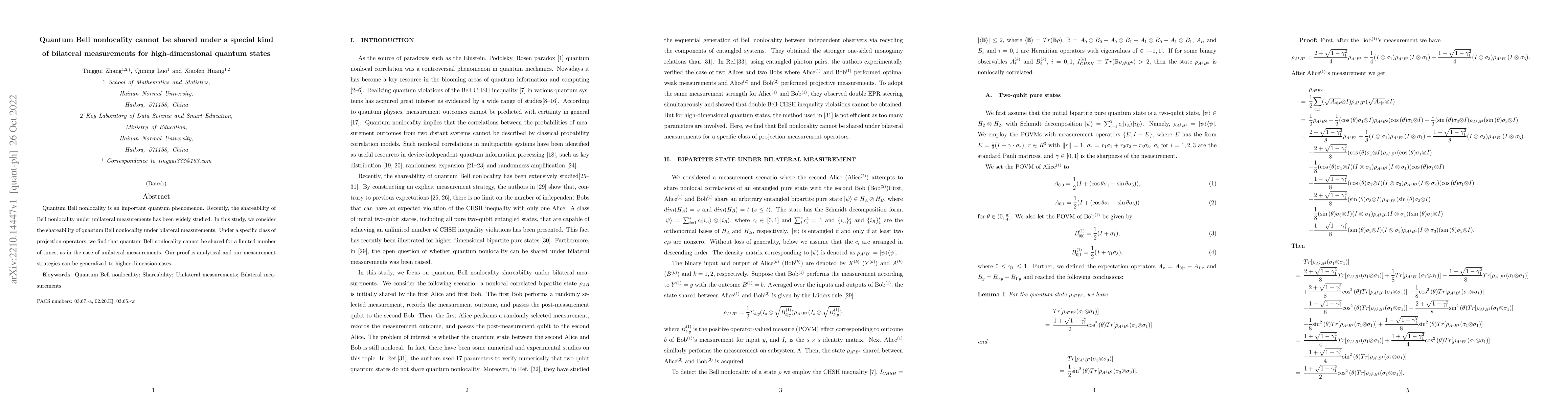 Thumbnail for Quantum Bell nonlocality cannot be shared under a special kind of
  bilateral measurements for high-dimensional quantum states