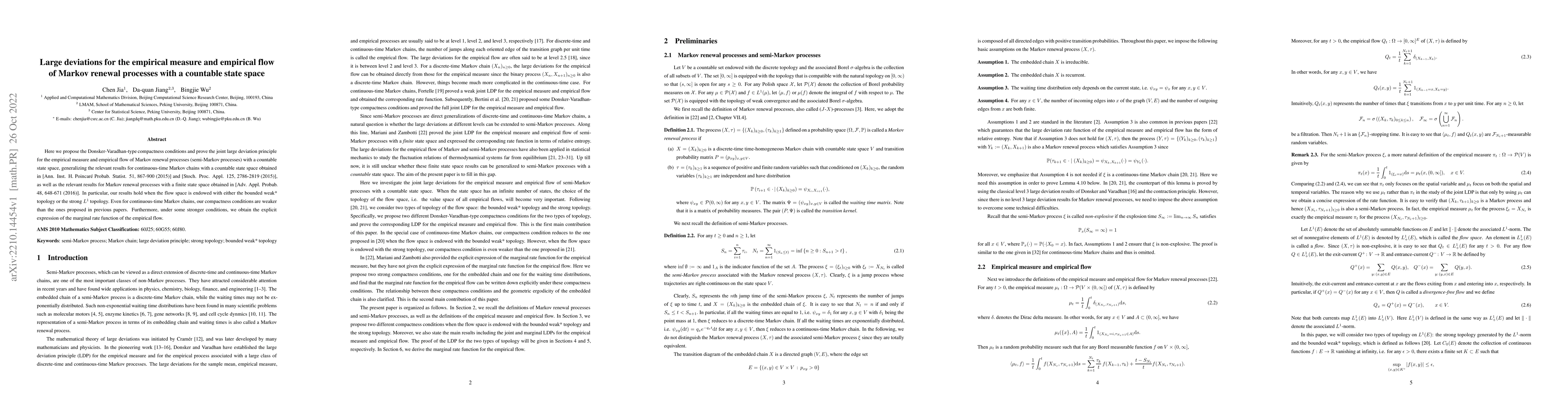 Thumbnail for Large deviations for the empirical measure and empirical flow of Markov
  renewal processes with a countable state space