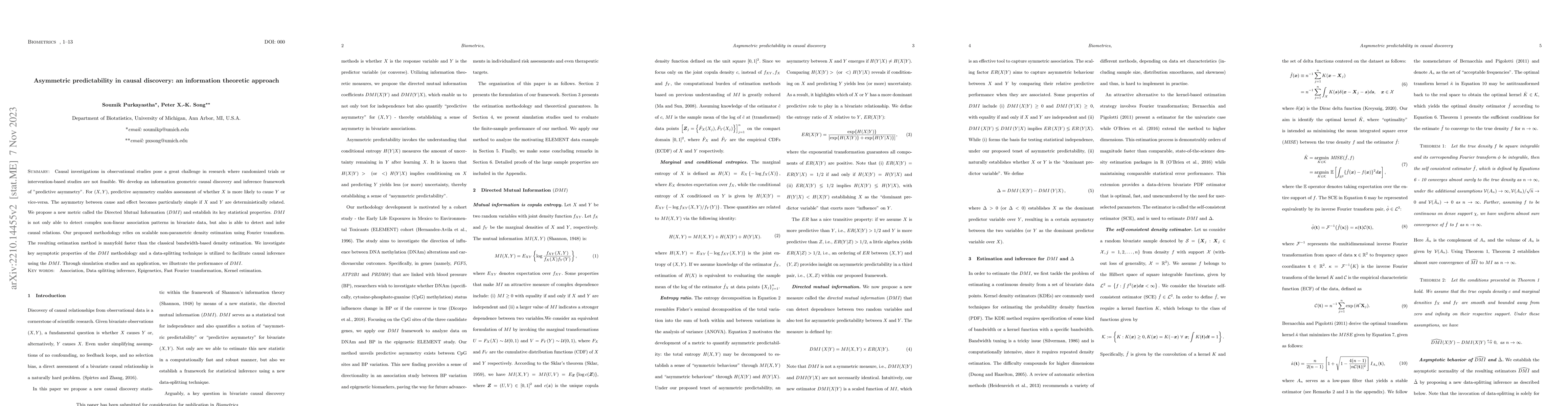 Thumbnail for Asymmetric predictability in causal discovery: an information theoretic
  approach