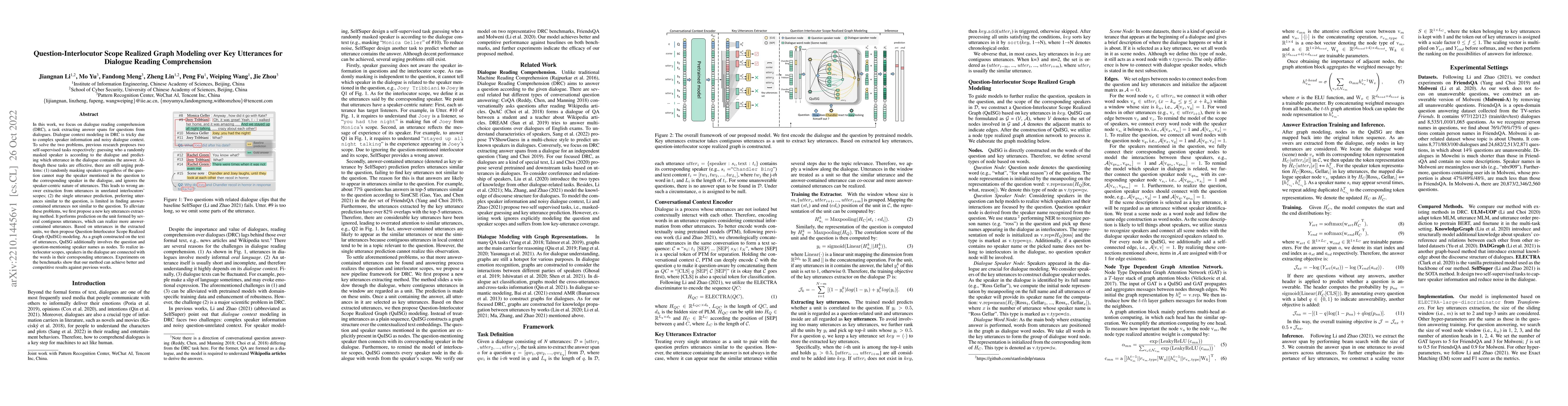 Thumbnail for Question-Interlocutor Scope Realized Graph Modeling over Key Utterances
  for Dialogue Reading Comprehension