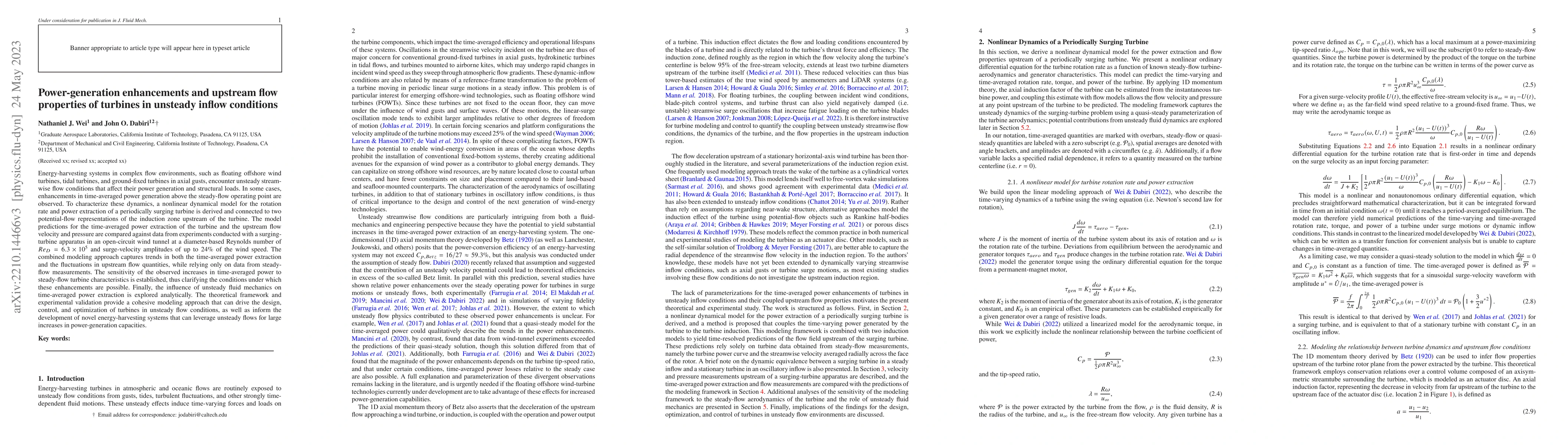 Thumbnail for Power-generation enhancements and upstream flow properties of turbines
  in unsteady inflow conditions